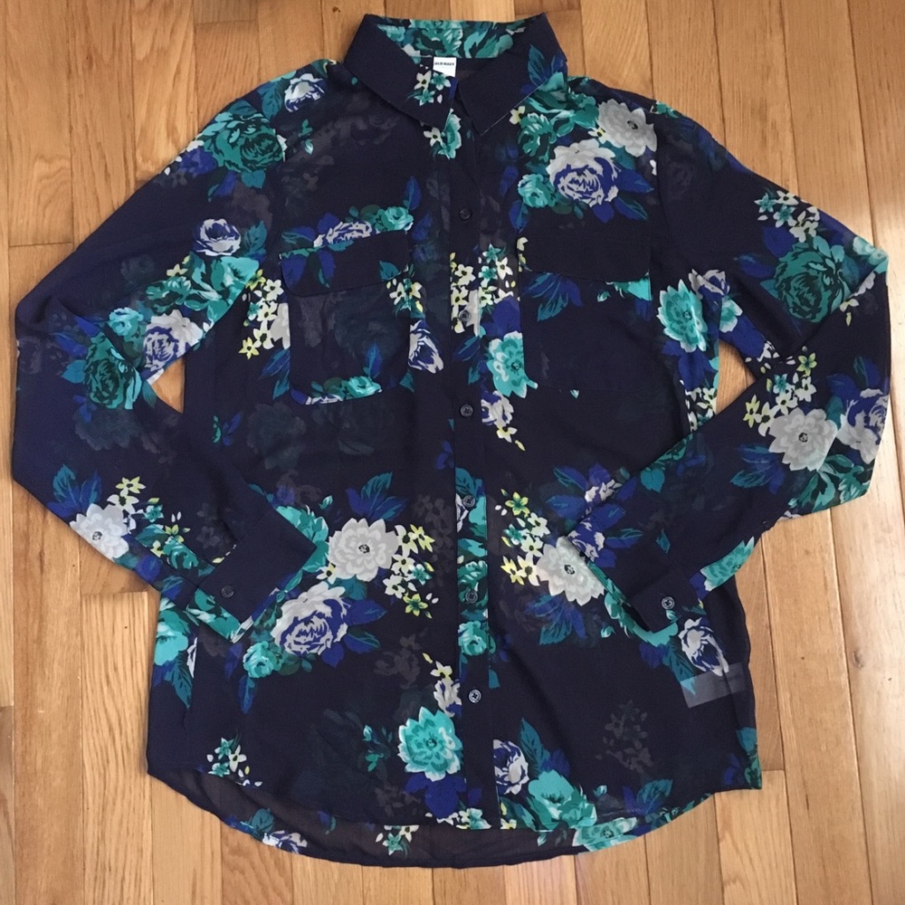NWOT Old Navy Floral Sheer Button Down